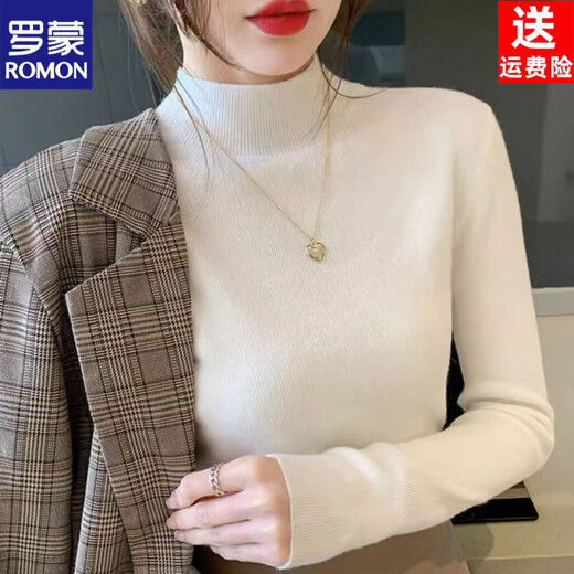 ROMON Half Turtleneck Sweater Women's New Autumn and Winter Knitted Sweater Slim Fit Bottoming Shirt Versatile Western Style Tight Top Brown S 80-95Jin Jin is equal to 0.5 kg