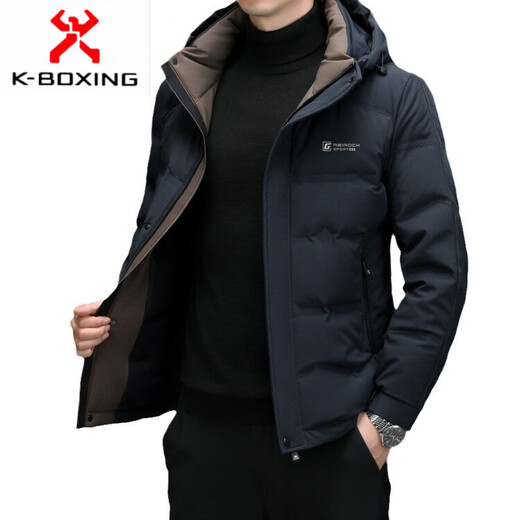 KBXNG Jinba Chaqueta de plumón para Hombres de Mediana Edad de otoño e Invierno, Gorro para Papá, Chaqueta Informal cálida y extraíble para Hombres de Mediana Edad y Ancianos, Negro 3XL 190