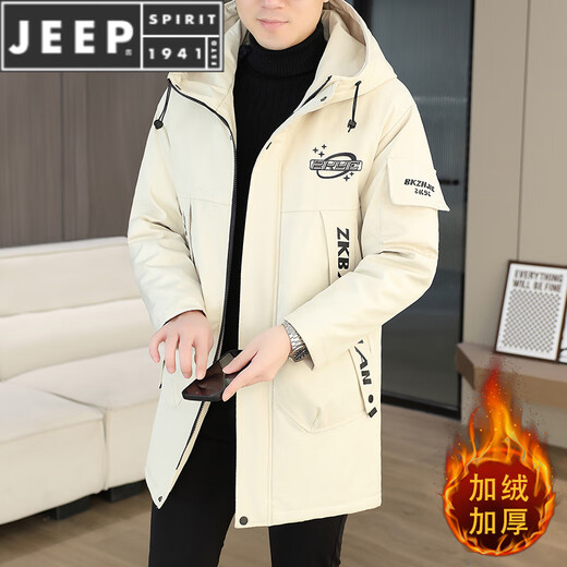 JEEP SPIRIT winter parka men's velvet thickened jacket men's winter cotton coat mid-length windbreaker warm jacket off-white 682 M 80-100