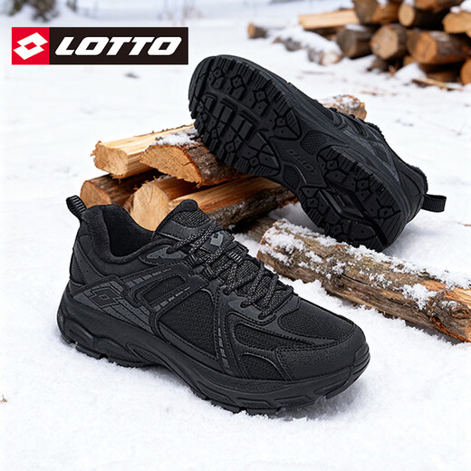 Lotto Lotto Men's Leather Waterproof and Velvet Sports Shoes 2025 Autumn and Winter New Outdoor Non-Slip Hiking Shoes Black (Leather and Velvet) 37