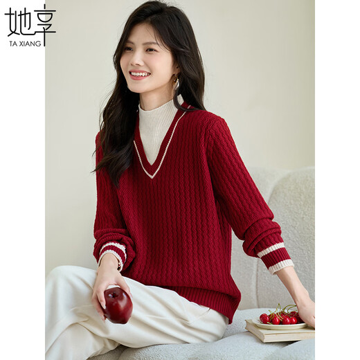 She enjoys half turtleneck sweater for women New Year's red holiday two-piece knitted bottoming sweater autumn and winter sweater for women T143Z3020