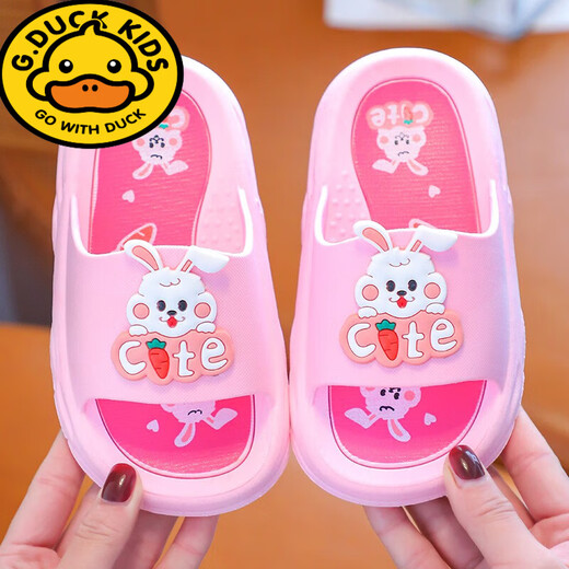 G.duck children's slippers for girls in summer season home indoor non-slip cartoon cat cute baby girl's slippers cat pink size 22-23 recommended for 14cm foot length