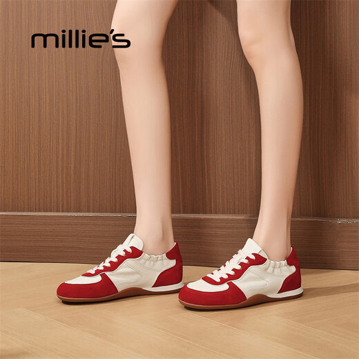 Millies Genuine Leather Soft Sole Virtue Shoes Women's Fashion Zodiac Year Red Casual Sports Shoes Versatile White Shoes Beige 34
