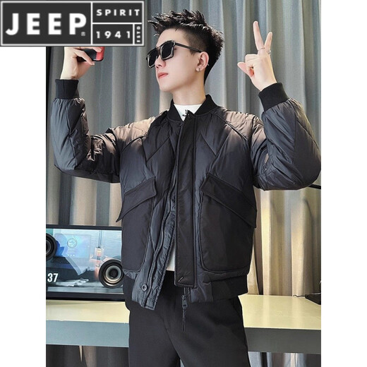 JEEP SPIRIT otoño e invierno nuevo estilo hermoso cuello de béisbol ropa de trabajo algodón tendencia de la moda masculina chaqueta versátil de color sólido simple negro M (recomendado 90-110 Jin Jin equivale a 0,5 kg)