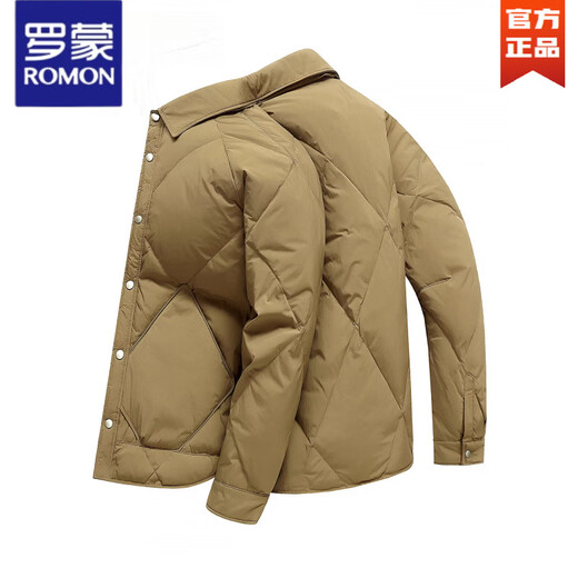 ROMON Old Money Style легкий пуховик мужской короткий 2025 зима новая повседневная теплая куртка с лацканами янтарно-зеленый XL 180