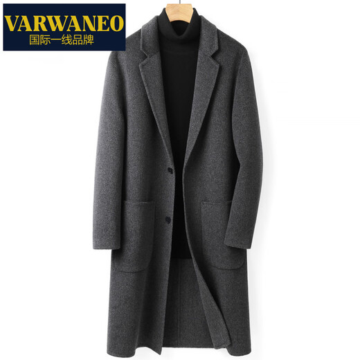 VARWANEO international first-line brand 100 cashmere double-sided woolen coat men's light luxury winter new style mid-length high-end light color 50% cashmere + 50% wool M
