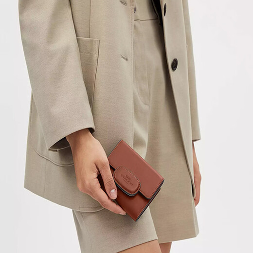 COACH Eliza 11 brand logo snap closure calfskin wallet small size women's rosewood rosewood 1 rosewood 2