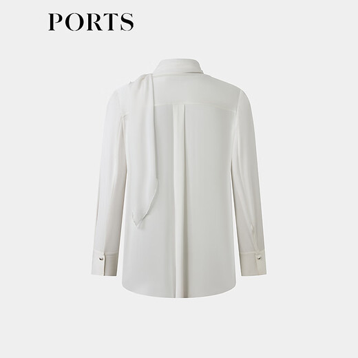 PORTS Women's 2026 Spring and Summer New Simple Milk White Ribbon Style Silk Shirt Milk White XS (2)
