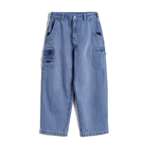 Madden Workwear American Washed Jeans Denim Loose Straight Japanese Style Pocket Drape Casual Long Pants Men's Spring Washed Blue Men's Jeans/American High Street Wide Leg Pants Men's Style/Machete Pants Men 33