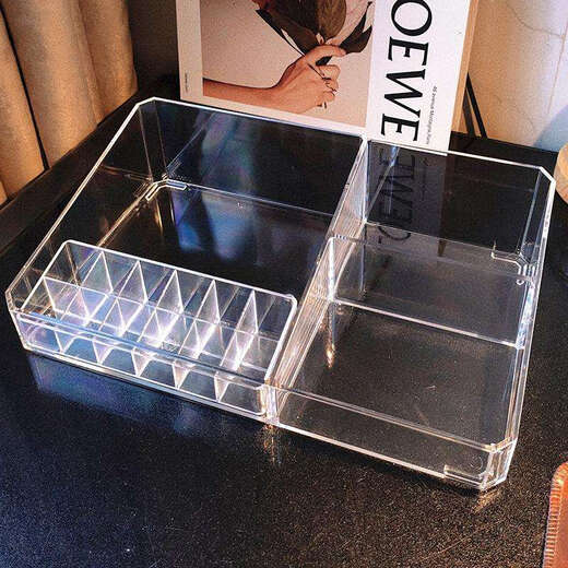 Yusenyi ins-level acrylic refreshed eyebrow pencil three-compartment comb desktop glasses storage box eye shadow rack thickened three compartments (two discount packs