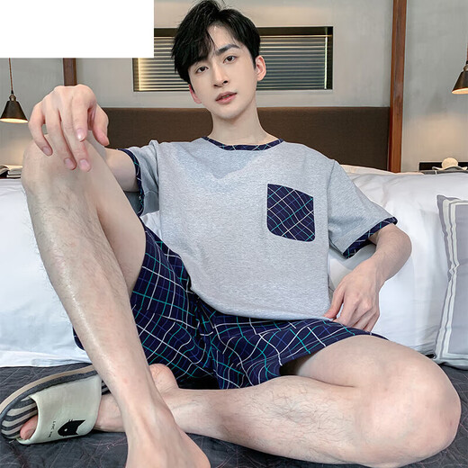 夏典素订女王（SE.PSTP）睡衣男士夏季短袖短裤棉质青少年简约男夏背心大码中年家居服套装 9922 2XL 男士（适合140-160斤）