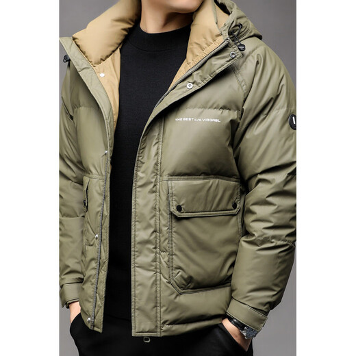 Snow Flying (SNOWFLYING) Lightweight Down Jacket Men's 2025 New Hooded Trendy Brand Short Thickened Coldproof Clothing Warm Winter Men's Jacket Black 2XL Recommended 130-155Jin Jin is equal to 0.5 kg