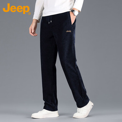 JEEP Jeep pants men's thickened corduroy autumn and winter loose straight casual pants men's sports pants sapphire blue XL
