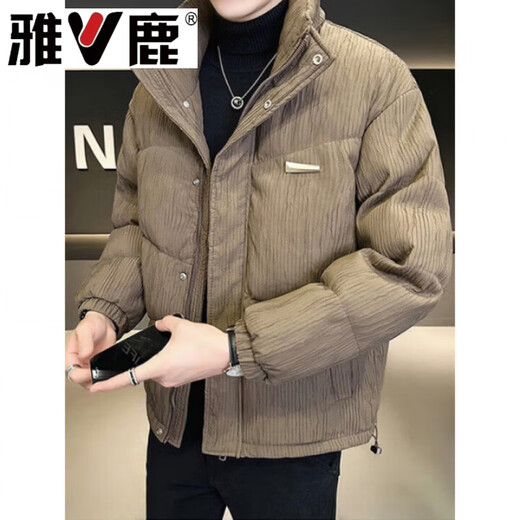 雅鹿潮牌韩版男士白鸭绒服外套2026冬季新款加厚青年痞帅短款面包服  黑色 M