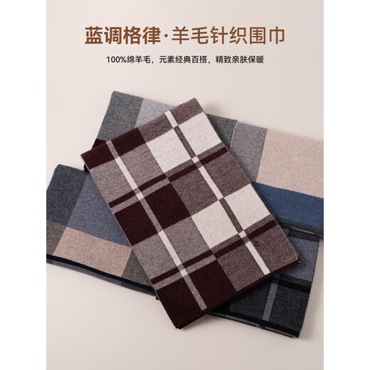 Shanghai Story 2026 Autumn and Winter Thickened Warm Sheep Wool Men's Scarf Knitted Plaid Scarf Gift Box Blues Rhythm - Gray Blue
