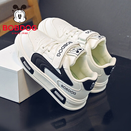 BOBDOG children's shoes 2026 spring new style boys' low-cut sneakers for primary school students casual white shoes children's sports shoes for women milky white/black 27 suitable for feet 16.2CM