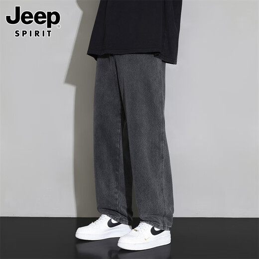 JEEP SPIRIT Jeep jeans men's spring American casual pants men's loose wide-leg pants black XL