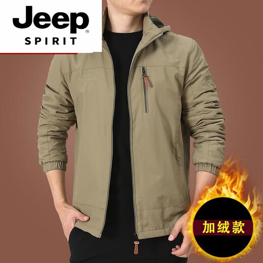 JEEP SPIRIT Herren-Marken-Outdoor-Jacke, Herrenmantel, Herbst und Winter 2025, neues Herbst-Top für Herren mittleren Alters, 9898, Khaki, dicker Abschnitt, 4XL 170–190
