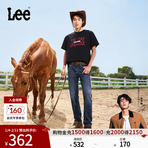 Lee【张凌赫代言】凉凉裤723修身中腰直脚中深蓝轻薄男牛仔裤潮流 中深蓝 28