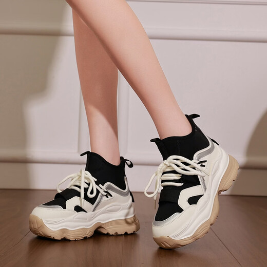 IQXX increased 8.5CM plus velvet dad shoes for women 2026 winter new anti-slip warm snow boots fashionable cotton shoes beige velvet 36