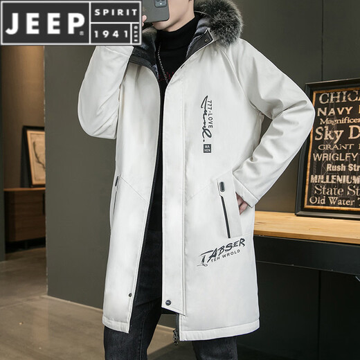 JEEP SPIRIT派克服男士外套冬季加绒加厚棉衣服中长款连帽风衣潮流棉袄 黑色 M