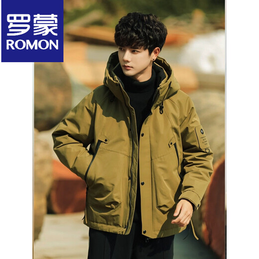 ROMON down jacket men's jacket three-proof fashionable outdoor 2025 winter jacket warm and cold-proof clothing handsome black M 95-120