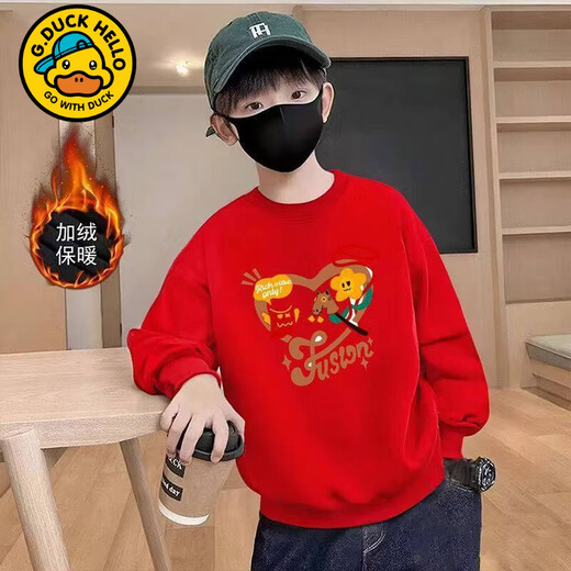 G.duck2026 Chinese Style New Year Children's Red Velvet Warm Sweater Zodiac Year Parent-Child Wear Winter Round Neck Top Red Yuanbao Brown Pony 175 L 110-130Jin Jin is equal to 0.5 kg
