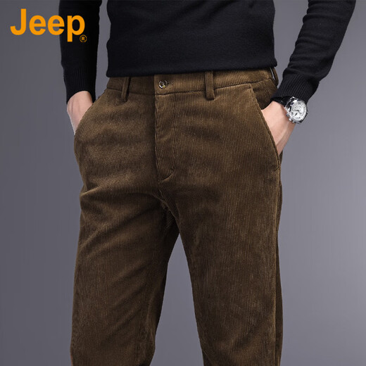 JEEP Pantalones casuales de pana genuinos americanos de alta gama, pantalones de negocios sueltos, rectos y sin hierro para hombres de otoño e invierno, mostrador regular negro, mismo estilo 31