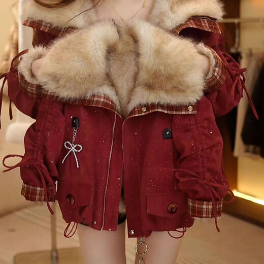 TIANFAN Winter Girls Jacket Mother-daughter Parent-Child Clothes 2025 New Winter Style Western Style Overcome Imitation Fur Top Red Follow and add to Favorite to get a pendant 175 Mom L size 105-120 Jin Jin is equal to 0.5 kg