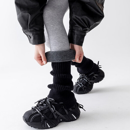 Kuiying (kuiying) Contrast Color Socks Women's Winter Y2K Cashmere Socks Open Barn Style Calf Covers Snow Boots Long Pile Socks Dark Gray + Light Gray One Size (Priority for Collection and Purchase)