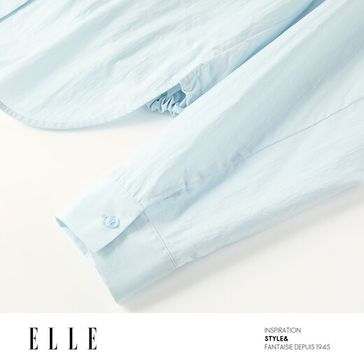 ELLE blue high-end loose long-sleeved shirt for women 2026 spring new lapel commuter style fashionable shirt blue S