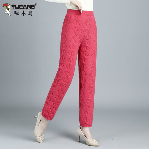 Woodpecker middle-aged and elderly thickened high-waisted German velvet silk cotton pants for women M mothers autumn and winter large D size warm and cold camel fleece bottoming purple 3XL