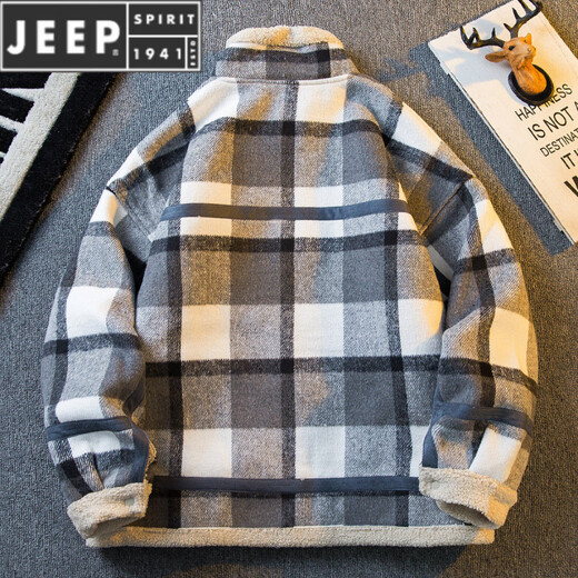 JEEP SPIRIT新款重磅美式格子羊羔绒立领男冬季加绒加厚羊羔外套 绿色 注：偏大码数 M (100-140斤)