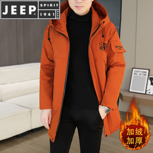 JEEP SPIRIT winter parka men's velvet thickened jacket men's winter cotton coat mid-length windbreaker warm jacket off-white 682 M 80-100