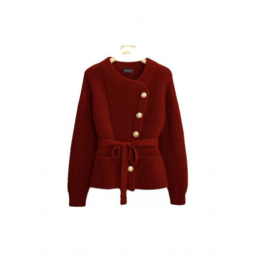Luo Meng's natal New Year red sweater jacket for women 2025 winter new unique style thickened knitted cardigan top red top (soft and waxy sweater jacket/Korean style/S