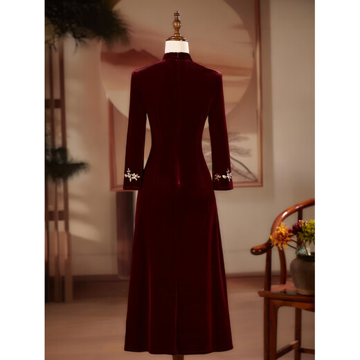Tingxin's mother-in-law's wedding dress, new style noble and stylish dress, mother's wedding dress, burgundy M