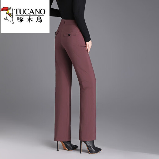 Woodpecker Down Pants Women's Outerwear Straight Winter Thick Warm Duck Down Cotton Pants High Waist Fashion Slim Old Mother Pants Windproof Lightweight Black Thin M M(EUR34)