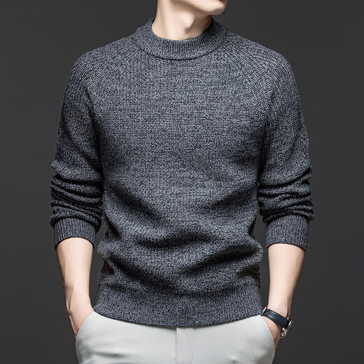 Wirpta high-end brand 100 pure wool sweater men's spring and autumn new half turtleneck sweater heavyweight thickened warm slim base iron gray thickened (spot Suda) L 110