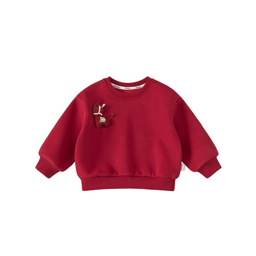 INSBOBO Children's Sweater 2025 Winter Girls New Red New Year Clothes Baby Plush Boys' Tops Red 120