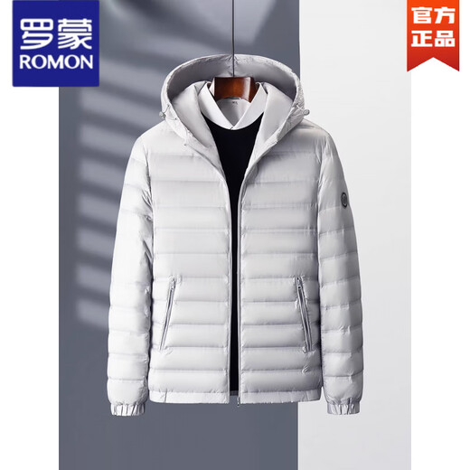 ROMON 90 White Duck Down 丨 Легкий пуховик мужской короткий 2025 Осень и зима Новая теплая куртка с капюшоном Верх алюминиевого цвета L 175