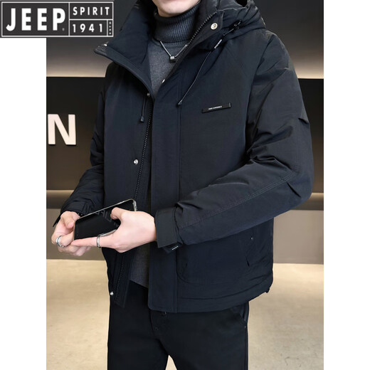 JEEP Jeep Hooded Down Jacket Men's Winter Men's Clothing 2025 New Workwear Cold Weather Clothing Thickened Warm Jacket Men's Trendy Black XL