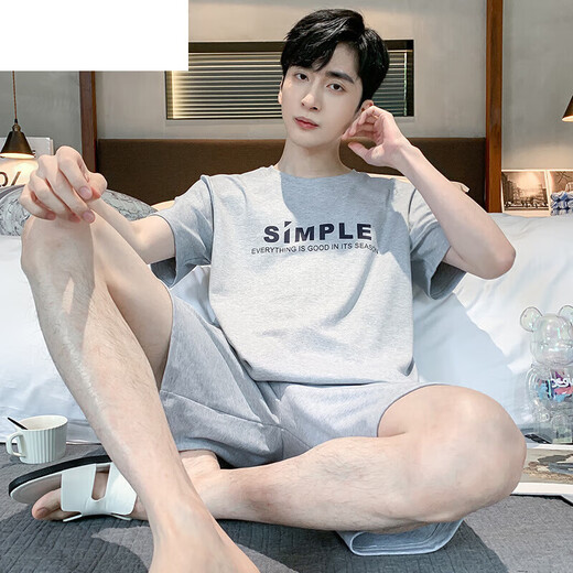 夏典素订女王（SE.PSTP）睡衣男士夏季短袖短裤棉质青少年简约男夏背心大码中年家居服套装 9922 2XL 男士（适合140-160斤）