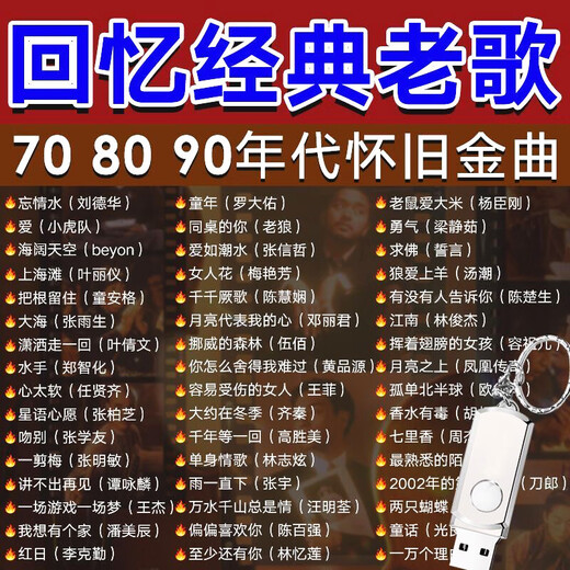 Newman genuine authorized car USB disk music old songs 7080 classic nostalgic songs for car lossless high-quality MP3 package four 64/G professional tuning 3500 songs + 99 MVs upgraded version 64GB official standard