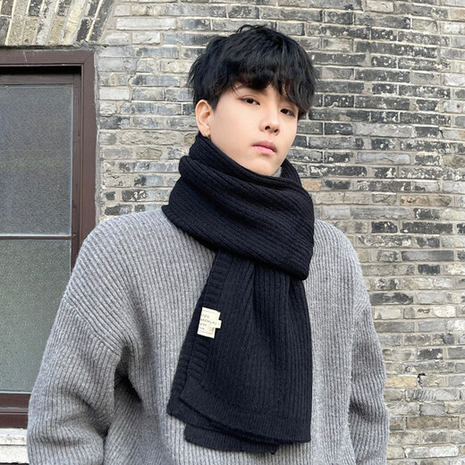 DL Fat Donglai same style scarf men's black men's winter new Korean version trendy thickened warm wool knitted gray-small vertical stripe W71 scarf