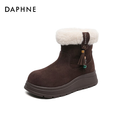 DAPHNE Daphne snow boots women's boots new women's boots thick sole plus velvet warm short boots cotton boots brown plus velvet heel height 5cm 35 (225mm) standard size