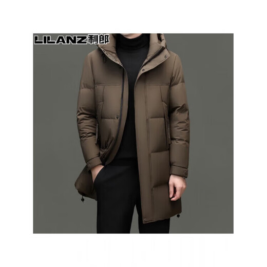 LILANZ Men's Mid-Length Down Jacket Winter Fashionable and Versatile Thickened Warm Hooded Jacket for Young and Middle-aged Men Off-White 14XL (190)