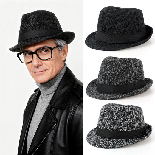SOOKI Men's Jazz Hat Autumn and Winter British Style Top Hat Fashionable Warm Retro Versatile Casual Middle-aged and Old Dad Gentleman Hat Black M (56-58cm)