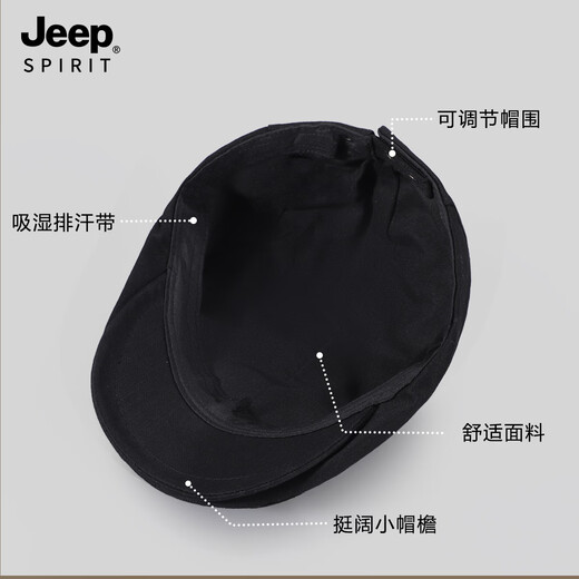 JEEP SPIRIT Jeep Retro Forward Hat Men's and Women's Spring and Summer Versatile Fashion Beret 2025 New Duck Bill Newsboy Hat Black One Size Adjustable