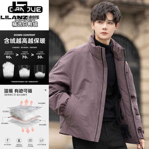 利郎（LILANZ）男士立领轻薄羽绒服25新款情侣白鸭绒外套短款青年冬季加厚防寒服 洋葱紫色 新国标90白鸭绒 M (约85-115斤)