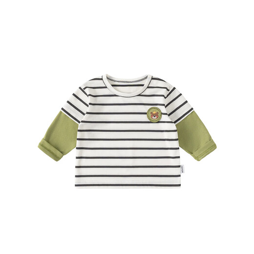 INSBOBO boys' bottoming shirt 2026 spring long-sleeved children's T-shirt baby fake two-piece tops new clothes trendy black and white strips 73